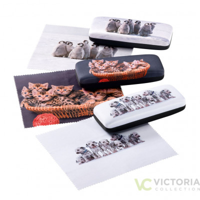 Victoria Brillenetui CUTE mit Tiermotiven, schwarzem Innenfutter und Mikrofasertuch, in drei Farben erhältlich