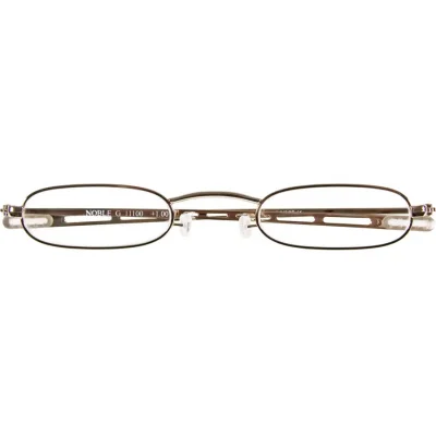 Edle goldfarbene Halbbrille Modell 9 MM NOBLE mit ultraflachem Etui für stilvolles Lesen mit +1.00 Dioptrien Stärke.