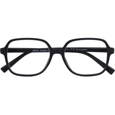 Schwarze Lesebrille GRETA G70400 aus recyceltem Kunststoff mit Federscharnier und +1