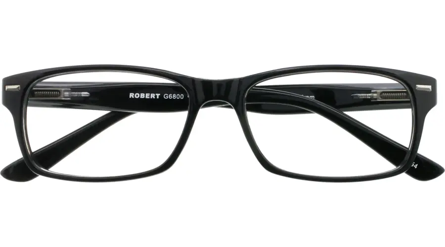 500 ROBERT - schwarze Kunststoff-Fertiglesehilfe mit Federtechnik und praktischem Etui für komfortables Lesen unterwegs.