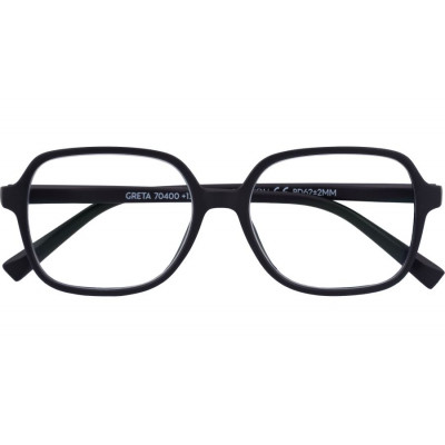 Schwarze Lesebrille GRETA G70400 aus recyceltem Kunststoff mit Federscharnier und +1