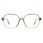 Colibris Eyewear Damenbrille Caro mit eckigem, transparent-olivgrünem Rahmen, Produktabbildung frontal.