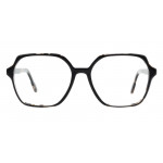 Colibris Eyewear Damenbrille Caro mit schwarzem, eckigem Rahmen und klaren Gläsern, Frontalansicht.