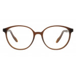 Colibris Eyewear Damenbrille Daria mit runden, braunen Rahmen, frontal auf weißem Hintergrund.