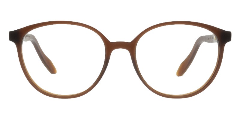 Daria-9 Dunkelbraun Colibris Eyewear Damenbrille Daria mit runden, braunen Rahmen, frontal auf weißem Hintergrund.