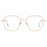 Colibris Eyewear Unisexbrille Fiona mit goldfarbenem, eckigem Metallrahmen, frontal abgebildet.