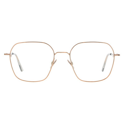 Colibris Eyewear Unisexbrille Fiona mit goldfarbenem, eckigem Metallrahmen, frontal abgebildet.
