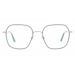 Colibris Eyewear Unisexbrille Fiona mit dünnem quadratischem Metallrahmen in Schwarz und Gold, Frontalansicht.
