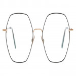 Colibris Eyewear Unisexbrille Franka mit sechseckigem, dünnem Metallrahmen in Schwarz und Gold.