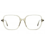 Colibris Eyewear Unisexbrille Hazel mit transparentem, eckigem Rahmen, frontal auf weißem Hintergrund.