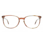 Colibris Eyewear Damenbrille Jessi mit rundem, braun gemustertem Rahmen auf weißem Hintergrund.