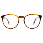 Colibris Eyewear Damenbrille Lisa D. mit rundem Gestell in Havanna-Braun auf weißem Hintergrund.
