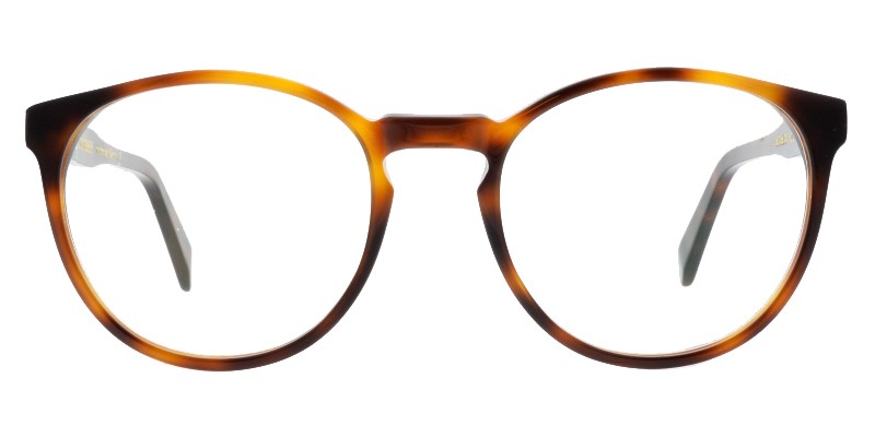 Lisa D.-7 Braun Colibris Eyewear Damenbrille Lisa D. mit rundem Gestell in Havanna-Braun auf weißem Hintergrund.