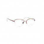 Damenbrille Makellos ME 1050 mit schmalem, rechteckigem Metallrahmen in Rot und Weiß.