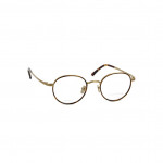 Runde Unisex-Brille Makellos ME 1077 mit dünnem, goldenen Metallrahmen auf weißem Hintergrund.