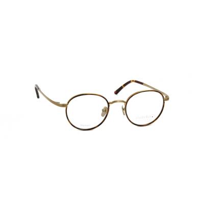 Runde Unisex-Brille Makellos ME 1077 mit dünnem, goldenen Metallrahmen auf weißem Hintergrund.