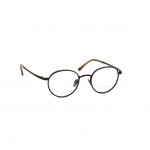 Unisexbrille Makellos ME 1077 mit rundem, schwarzem Metallrahmen und goldenen Bügeln.