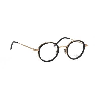 Runde Unisexbrille makellos ME 1089 mit schwarzem Rahmen und goldenen Bügeln.
