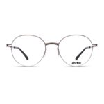 Unisex Brille MITA MT1016, runde Metallfassung in Silber mit dünnen schwarzen Bügeln.