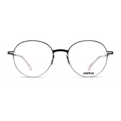 Unisex Brille MITA MT1016, schwarze runde Metallrahmen mit klaren Gläsern.