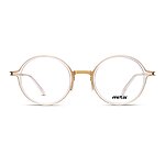 Unisex Brille MITA MT1018 mit goldener runder Fassung und transparenten Gläsern, frontalansicht.