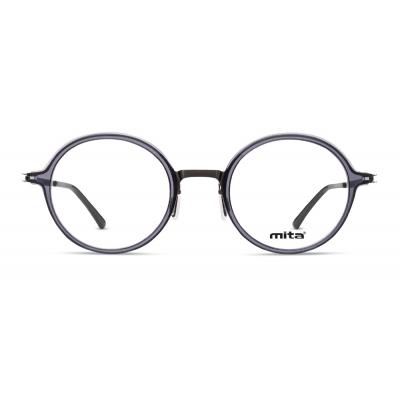 Unisex Brille MITA MT1018, runde Form, schwarzer Rahmen mit transparenten Gläsern. Ideal für stilvolles Design und Komfort.