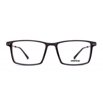 Unisex Brille MITA MT1019 mit schwarzem, rechteckigem Gestell und klaren Gläsern.