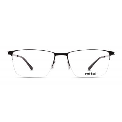 Unisex Brille MITA MT1021, rechteckige Metallrahmen in Schwarz, mit transparenten Gläsern und schmalen Bügeln.