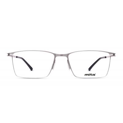 Unisex Brille MITA MT1022 mit silbernem rechteckigem Metallrahmen und klaren Gläsern.