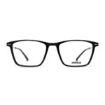 Unisex Brille MITA MT1024 in schwarzem Rahmen, Produktseite. Rechteckiges Design mit klaren Gläsern und schmalen Bügeln.