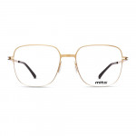 Unisex Brille MITA MT1028. Goldene Metallrahmen, quadratische Gläser und schwarz beschichtete Bügelenden.