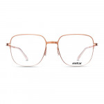 Unisex Brille MITA MT1028 in goldener Fassung, frontale Ansicht. Quadratische Gläser und dezente Bügelenden.
