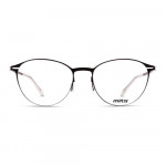 Damenbrille MITA MT1029 mit schwarzem runden Rahmen und transparenten Gläsern, auf einem weißen Hintergrund.