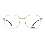 Damenbrille MITA MT1030 mit goldfarbenem quadratischem Rahmen und schwarzen Bügelenden, Vorderansicht.