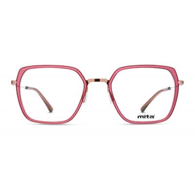 Damenbrille MITA MT1301 mit rechteckigem rosafarbenem Rahmen, Ansicht von vorne.