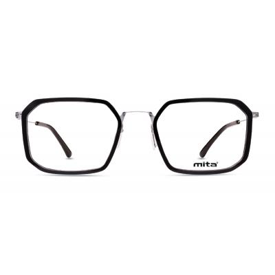 Damenbrille MITA MT1302 mit schwarzem, sechseckigem Rahmen und dünnen Bügeln. Elegantes Design für einen modernen Look.