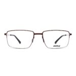 Damenbrille MITA MT1303 in rechteckiger Form, braunes Metallgestell, klare Gläser und schwarze Bügelenden.