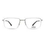 Damenbrille MITA MT1303 mit rechteckigen Gläsern und silbernem Rahmen, Vorderansicht.