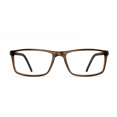 Herrenbrille Neubau Tom T065 mit rechteckigem Rahmen in transparentem Braun und schwarzen Bügeln, frontal abgebildet.