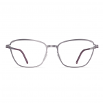 Damenbrille Neubau Lea T115 mit filigranem Metallgestell in Silberton und subtil lila gefärbten Bügelenden, frontal abgebildet.