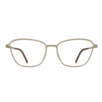Damenbrille Neubau Lea T115 mit einem eleganten Metallrahmen in Beige und braunen Bügeln, Vorderansicht.