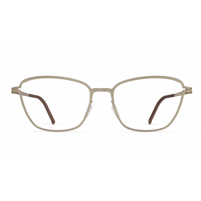 Damenbrille Neubau Lea T115 mit einem eleganten Metallrahmen in Beige und braunen Bügeln, Vorderansicht.