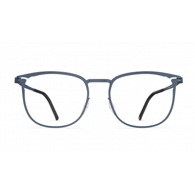 Herrenbrille Neubau Noah T116 in Blau mit rechteckigem Metallrahmen, dünnen Bügeln und klaren Gläsern, frontal abgebildet.