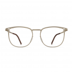 Herrenbrille Neubau Noah T116 aus Metall in hellem Beige, filigranes Design mit klaren Gläsern und braunen Bügelenden.