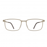 Herrenbrille Neubau Phillip T117 mit rechteckigem Rahmen in hellem Goldton und flexiblen schwarzen Bügelenden, frontalansicht.