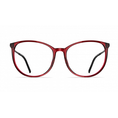 Rote Damenbrille Neubau Emma T118 mit runden Gläsern und dünnem Rahmen, Ansicht von vorne.