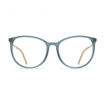 Damenbrille Neubau Emma T118 in modernem Design, runde Fassung in Blau mit beigen Bügeln, passt zu verschiedenen Stilen.