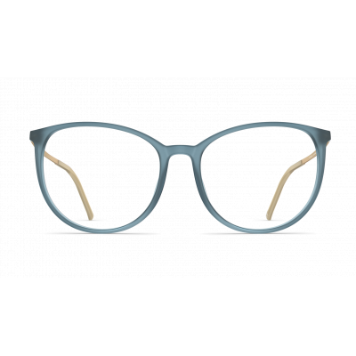Damenbrille Neubau Emma T118 in modernem Design, runde Fassung in Blau mit beigen Bügeln, passt zu verschiedenen Stilen.