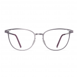 Damenbrille Neubau Clara T122 in elegantem Design mit filigranem Metallgestell und dezenten lila Bügeln.
