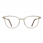 Damenbrille Neubau Clara T122 mit filigranem, goldfarbenem Gestell und braunen Bügeln, elegante und schlichte Optik.